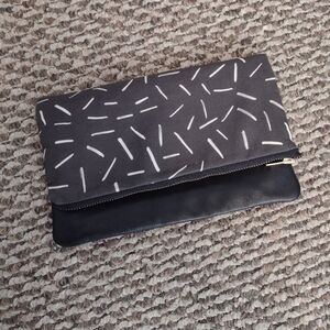 Liz Riden | Black and White | Handmade Canvas and Leather Clutch